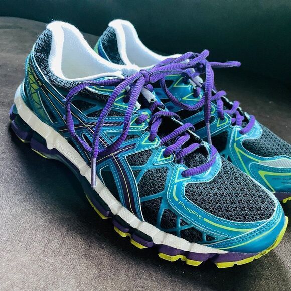 NEW ASICS GEL KAYANO 20 Black Blue Purple Lime 9 US Medium Width - Picture 2 of 14